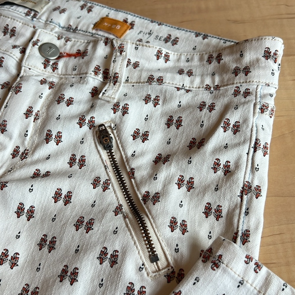 Pilcro Cream Skinny Jeans with Brown Floral Dot Print - Picture 2 of 13